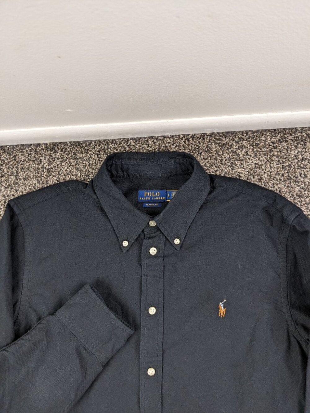 Polo Ralph Lauren Shirt Oxford L/S Button Down Flesh Pony Black Mens Large